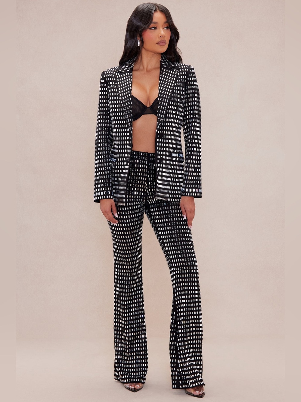 Womens Diamond & Black Blazer Suit Set